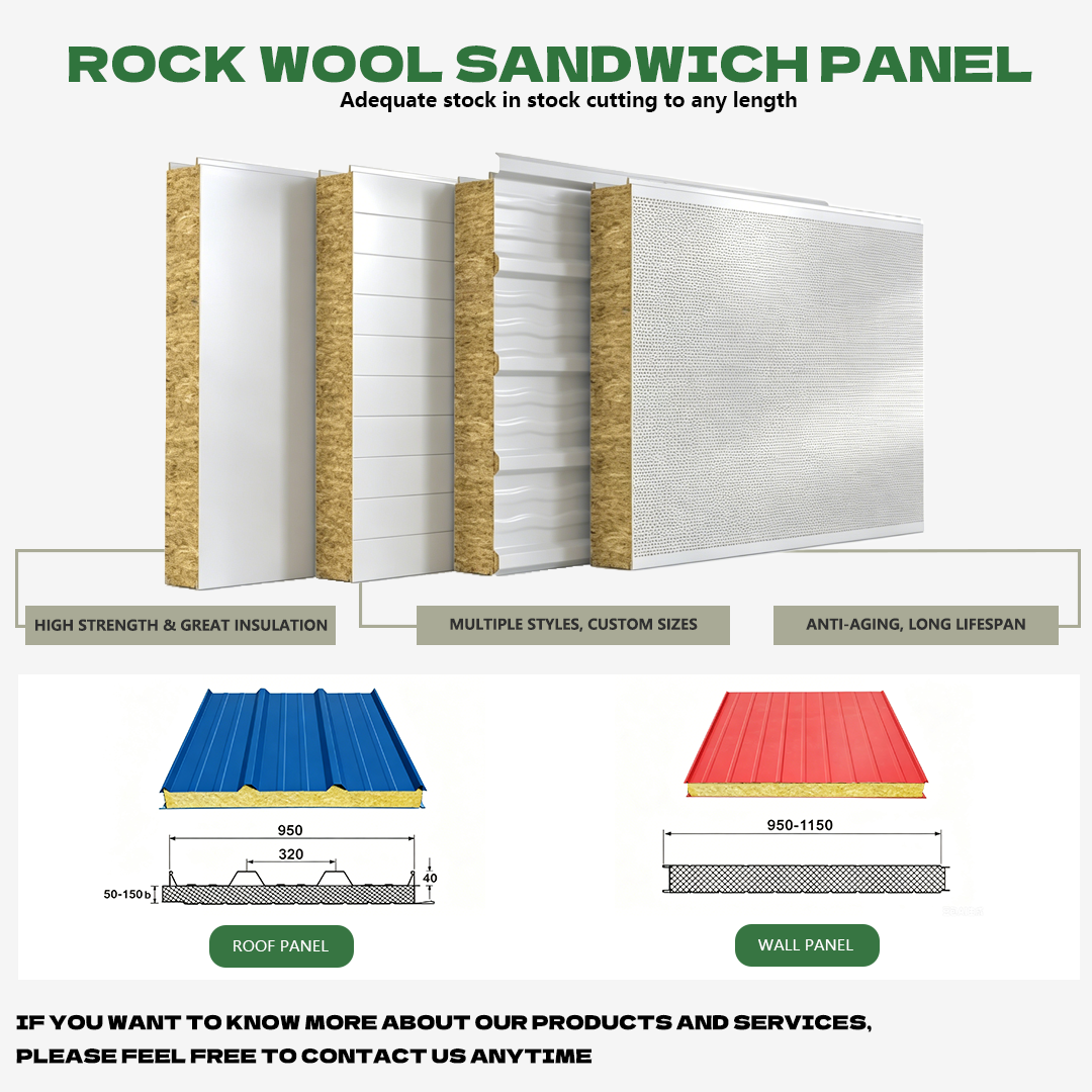 Hot Sale Modern Rock Wool Steel Faced Sandwich Panels Thermal Insulation Interior Wall And Roof For Warehouses