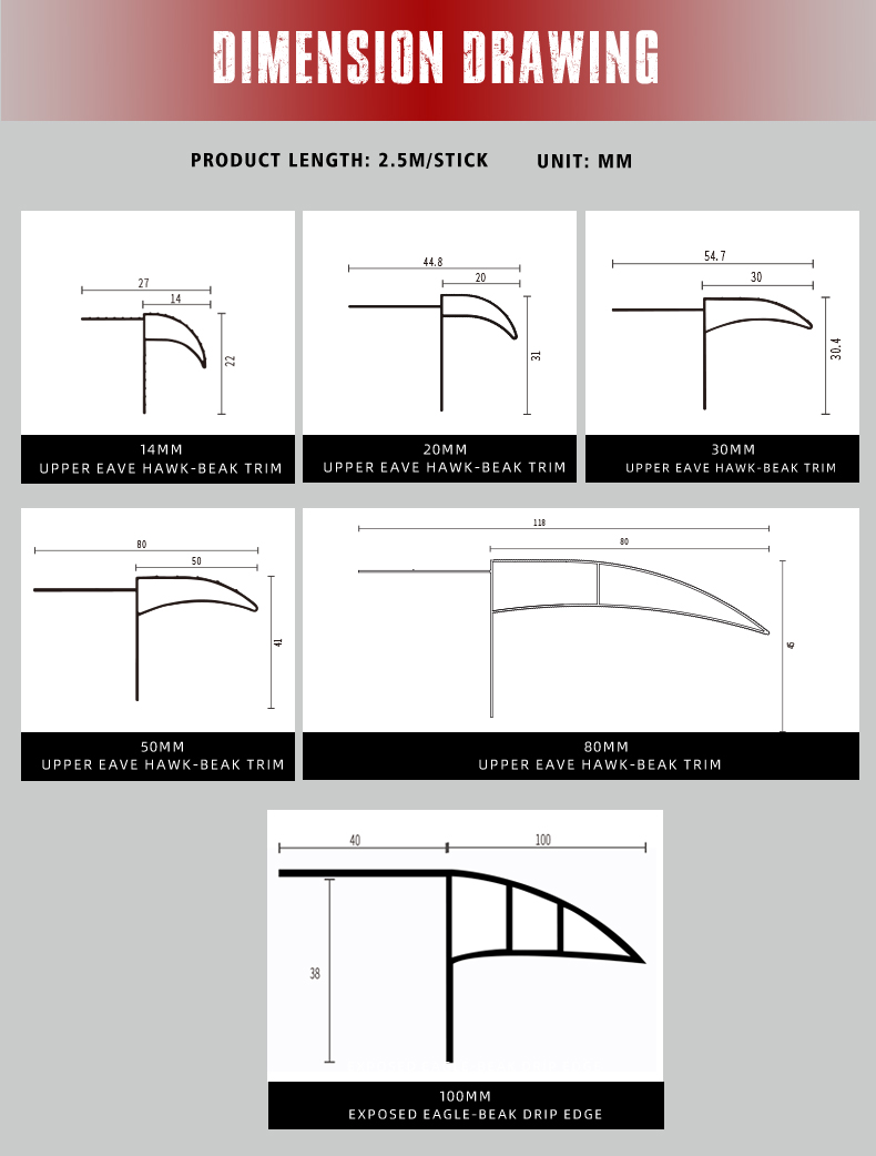 Aluminium Alloy Eagle Beak Drip Edge Metal Roof Eave Rain Water Flashing Trim Wall Fascia Outdoor Corner Protection