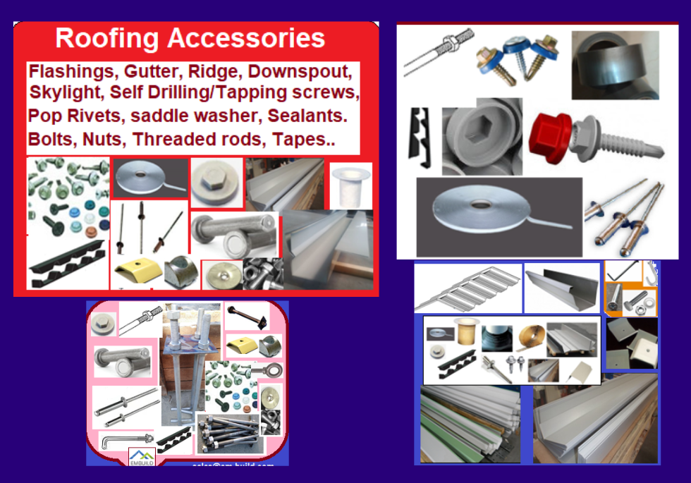 Flashing, Valley Flashing, Corner Flashing, Gable Flashing,Gutter,Drip Flashing, End wall flashing,Apron Flashing, Ridge capping