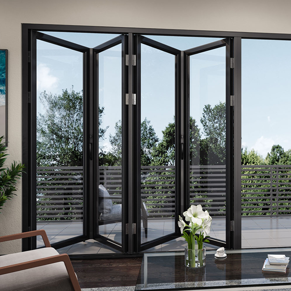 Modern Aluminum Alloy Bi-Fold Patio Doors Thermal Break Double Glazed Low-E Glass Energy Efficient Screen Customized