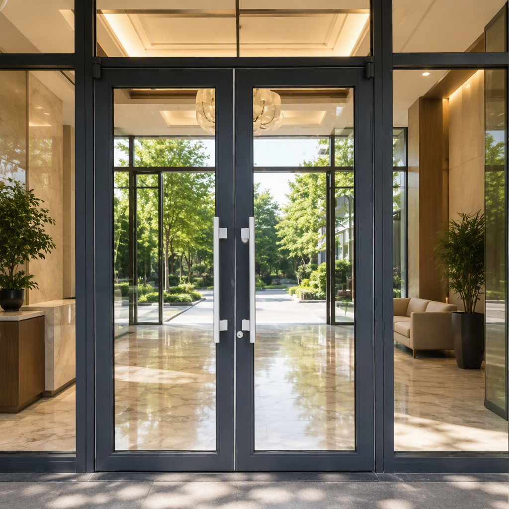 Windproof Aluminum Alloy Glass Door Double Front Aluminum Spring Door French Glass Aluminum Alloy Windproof Modern Hinged Door