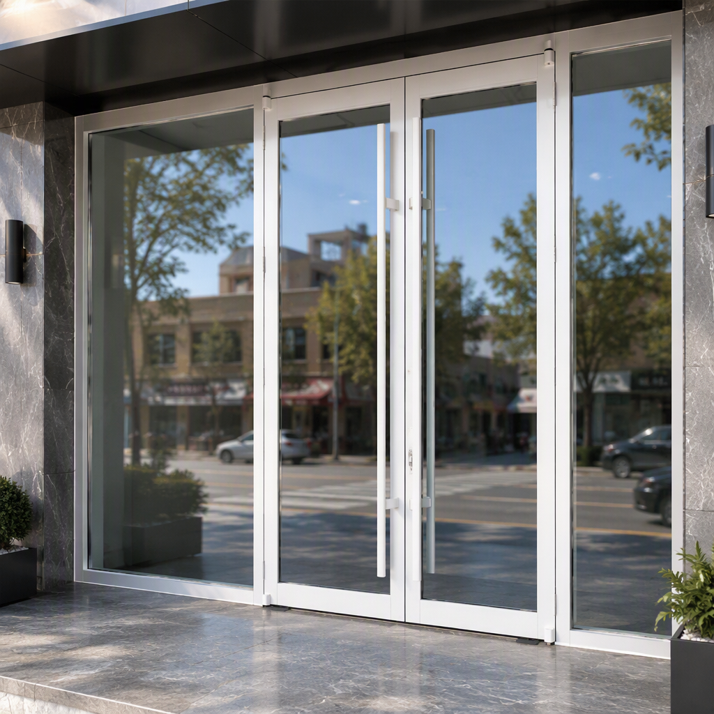 Windproof Aluminum Alloy Glass Door Double Front Aluminum Spring Door French Glass Aluminum Alloy Windproof Modern Hinged Door