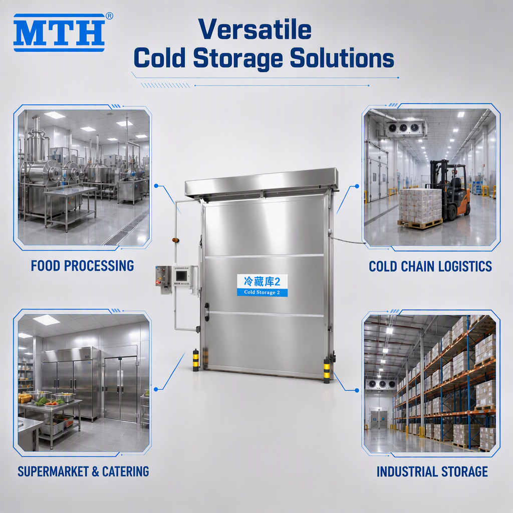 MTH Industrial Cold Storage Sliding Door SUS304 Stainless Steel Anti-Freeze Heating Frame Walk In Freezer Sliding Door