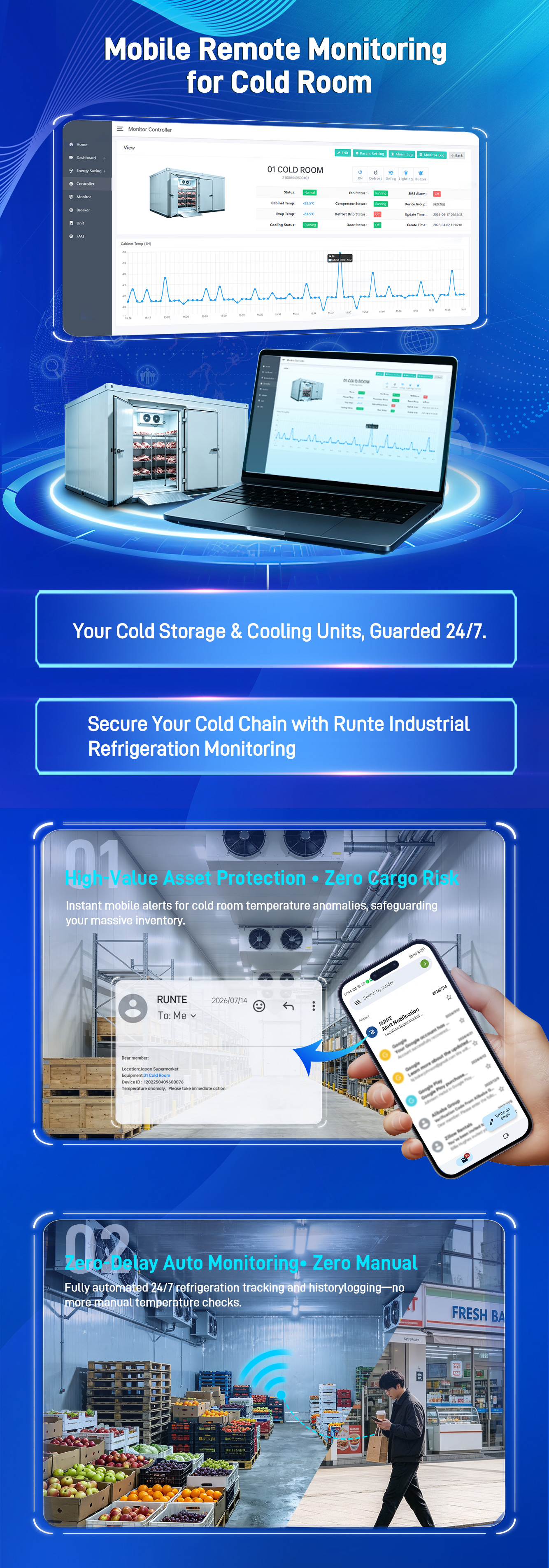 Remote monitoring cold storage system