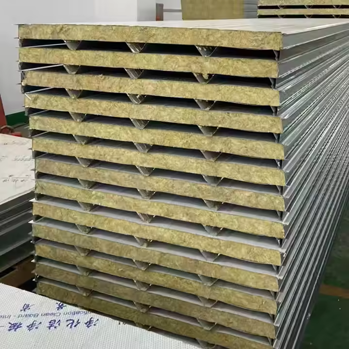 Modern Fireproof Heat Preservation Sound Insulation Steel Rock Wool Sandwich Panel Wall and Roof Sheet