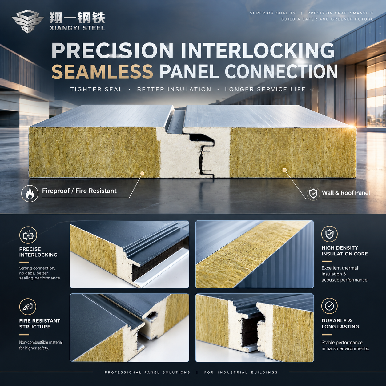 Super RockWool Insulation Panels Fire Resistant Soundproof Eco-Friendly for Cold Room Workshop Warehouse Roof &amp; Wall