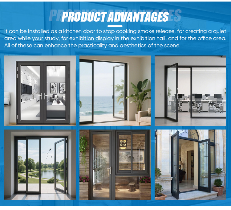 Windproof Aluminum Alloy Glass Door Double Front Aluminum Spring Door French Glass Aluminum Alloy Windproof Modern Hinged Door
