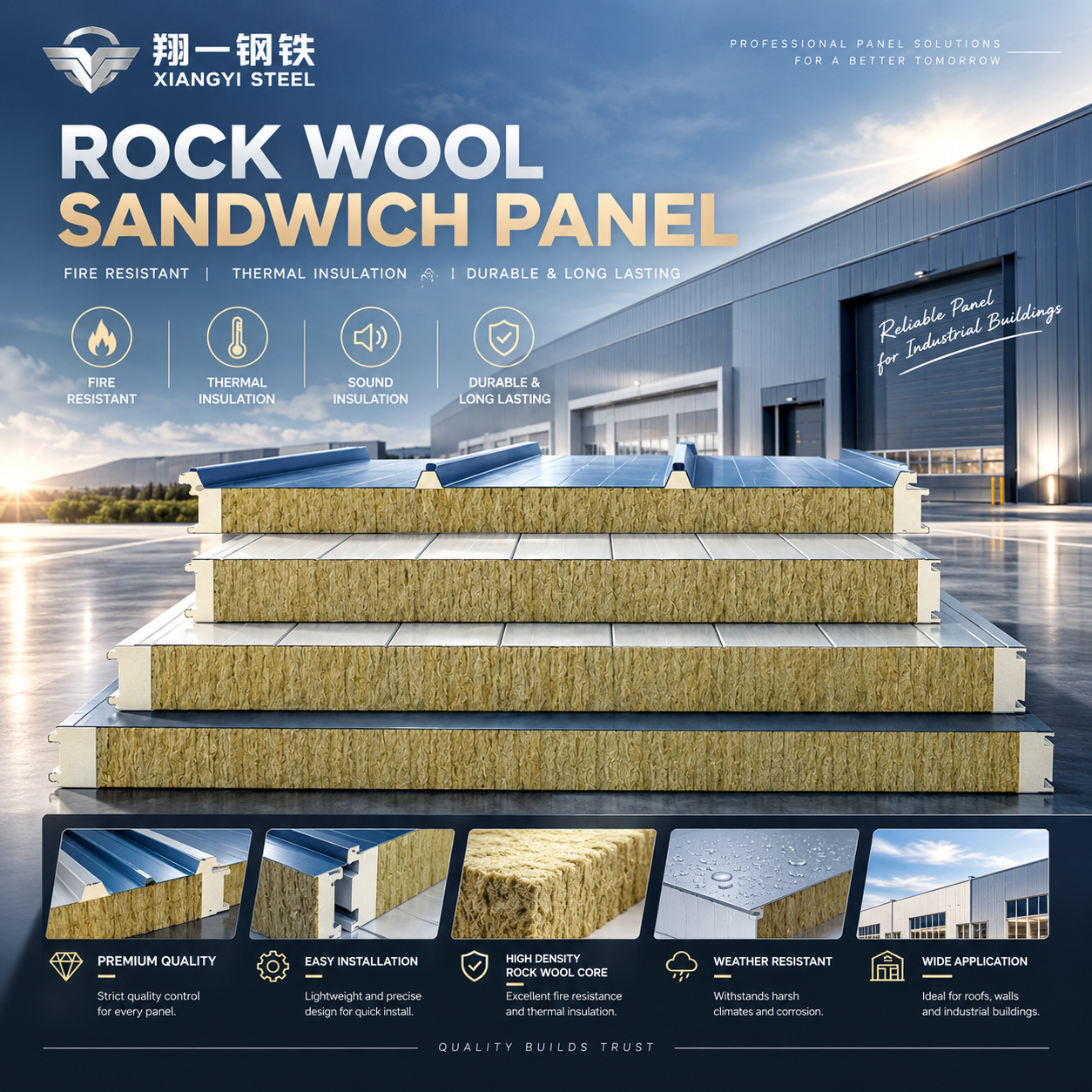 Super RockWool Insulation Panels Fire Resistant Soundproof Eco-Friendly for Cold Room Workshop Warehouse Roof &amp; Wall