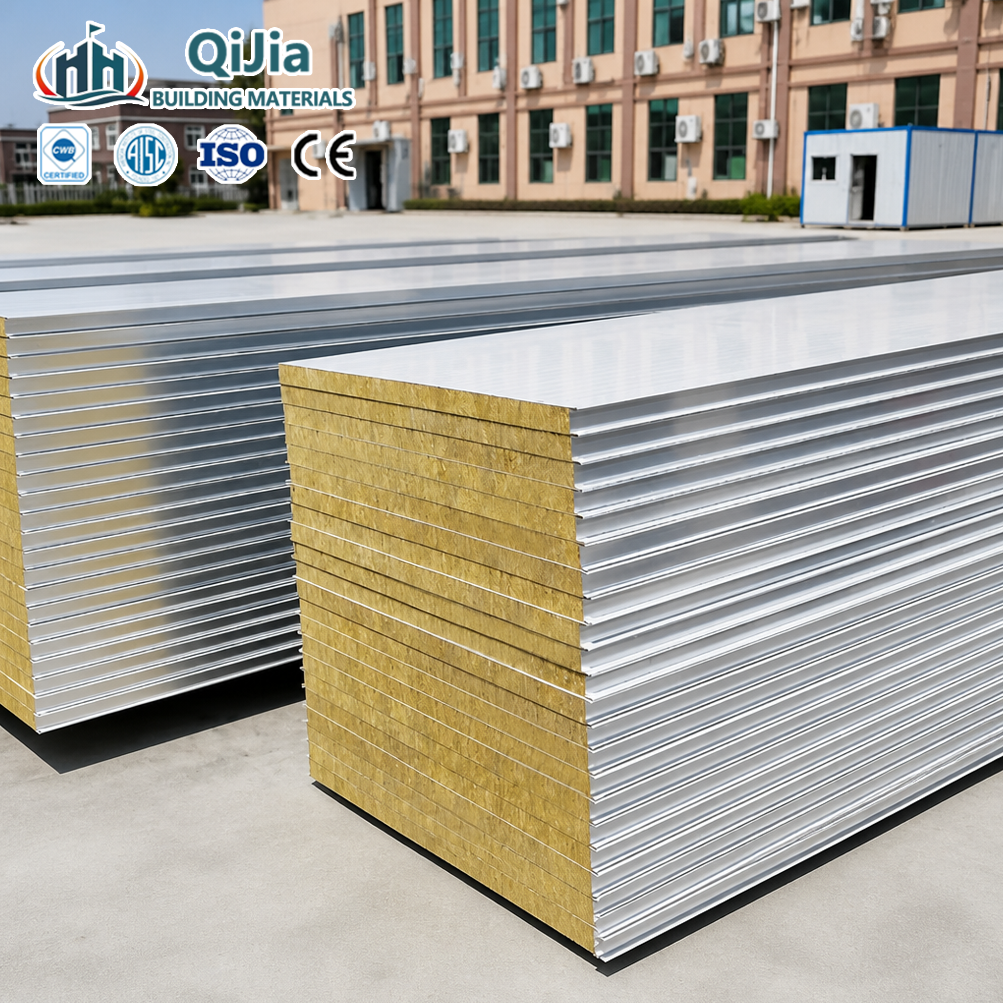 Hot Sale Modern Rock Wool Steel Faced Sandwich Panels Thermal Insulation Interior Wall And Roof For Warehouses