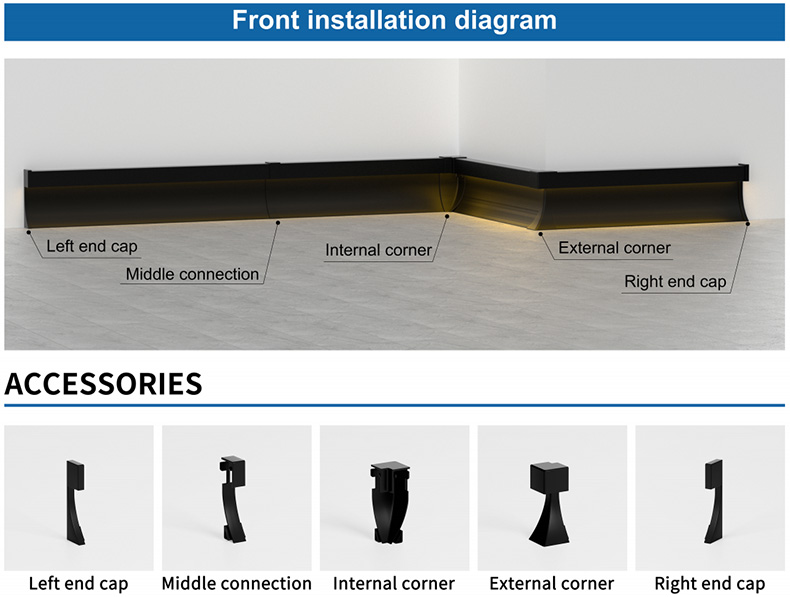 LED Skirting Board Factory's Modern Aluminum Skirting with Lights Wall Trims with Lamp Decor Strip Floor Corner Trims for Hotel