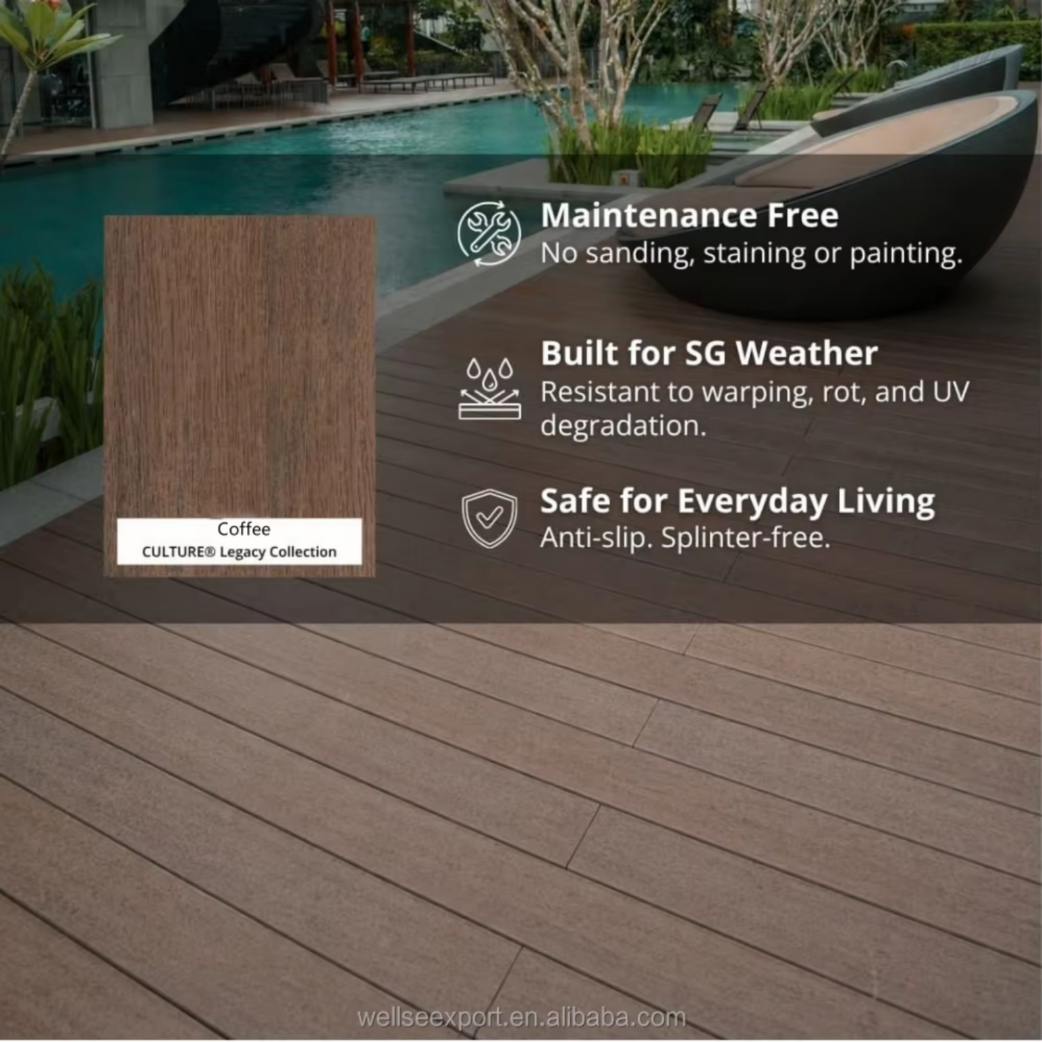 WPC Extrusion Tough Composite Decking Structural Synthetic Lumber Custom Professionally Constructed Modern Click Outdoor Decking